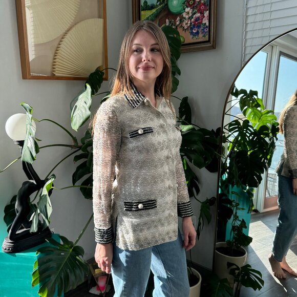 324. VINTAGE My Fair Lady  Style Beaded Mid Century Jacket Top Sz 8 XS S - Picture 2 of 8